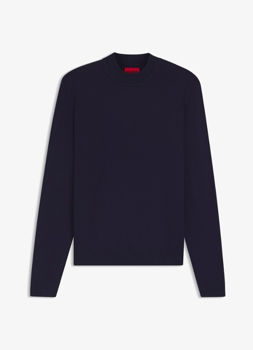 HUGO Fijngebreide trui met ronde hals - voorkant 4 donkerblauw