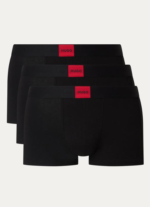 HUGO Galaxy boxershorts met logoband in 3-pack - voorkant 2 zwart