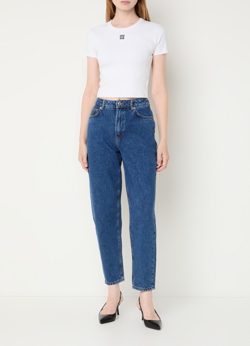 HUGO Garlene high waist cropped straight leg jeans met donkere wassing - voorkant 3 indigo