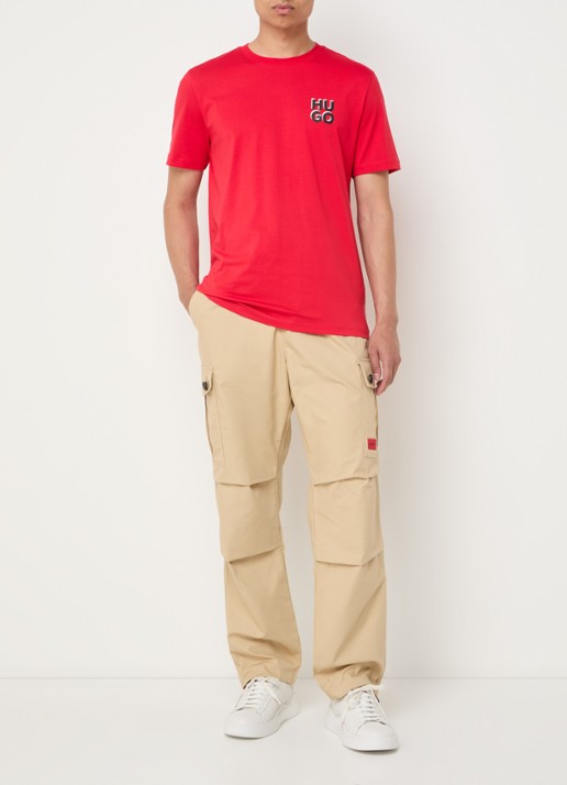 HUGO Garlo233 tapered fit cargobroek met logo - voorkant 4 beige