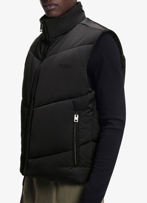 HUGO Gewatteerde bodywarmer met logo - detail 6 zwart