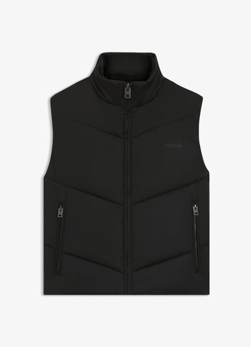 HUGO Gewatteerde bodywarmer met logo - voorkant 2 zwart