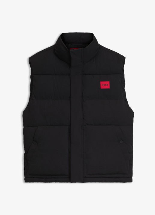 HUGO Gewatteerde bodywarmer met logo - voorkant zwart