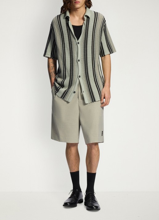 HUGO Grofgebreid vest met streepprint - voorkant 2 light/pastel green-331 / groen