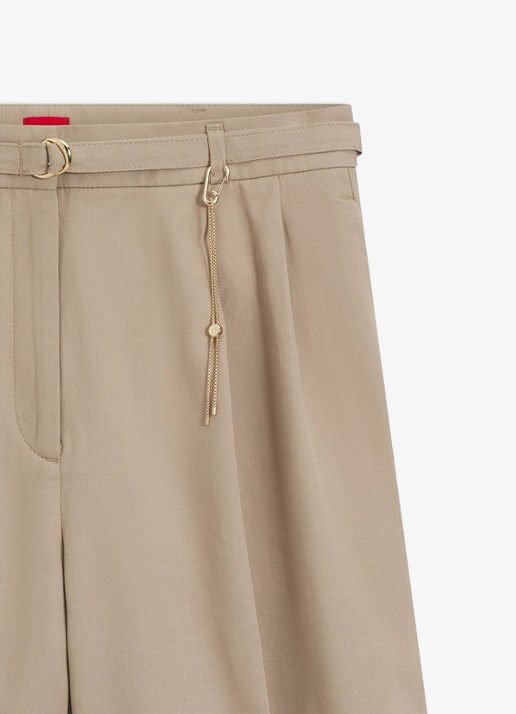 HUGO Henisea high waist wide fit korte broek met kettingdetail - detail 6 light/pastel brown-232 / bruin