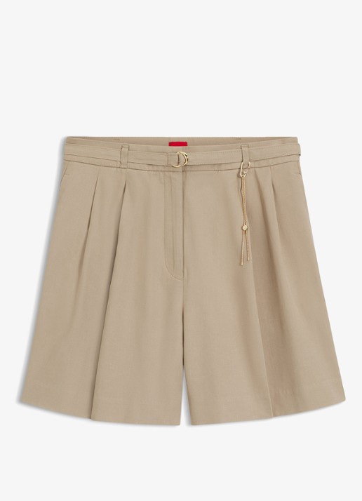 HUGO Henisea high waist wide fit korte broek met kettingdetail - voorkant 2 light/pastel brown-232 / bruin
