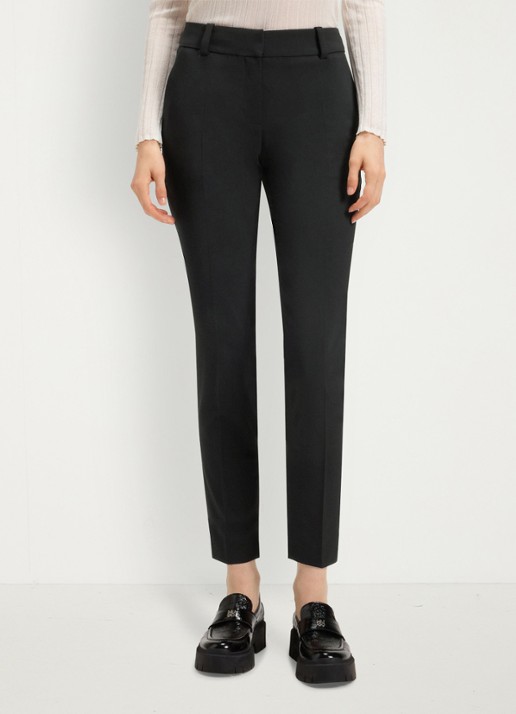 HUGO Hetana mid waist slim fit pantalon in wolblend met steekzakken - achterkant zwart