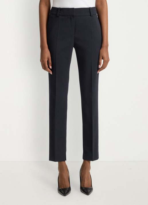 HUGO Hetana mid waist slim fit pantalon in wolblend met steekzakken - achterkant donkerblauw
