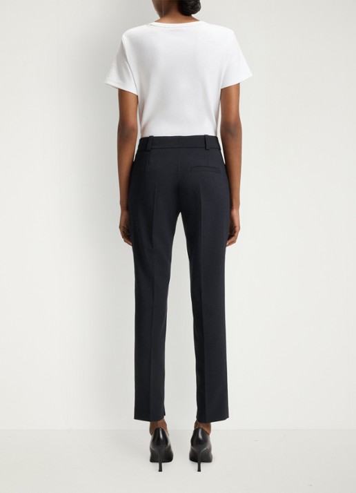 HUGO Hetana mid waist slim fit pantalon in wolblend met steekzakken - detail 3 donkerblauw