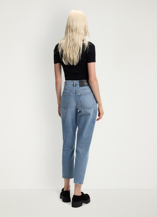 HUGO High waist mom jeans met lichte wassing - achterkant 6 lichtblauw