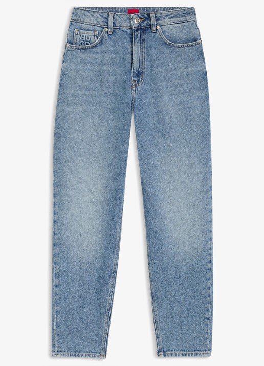 HUGO High waist mom jeans met lichte wassing - voorkant lichtblauw