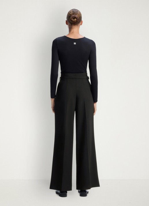 HUGO High waist straight fit pantalon met ceintuur en steekzakken  - achterkant 3 zwart