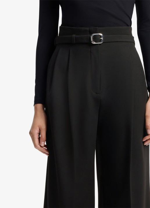 HUGO High waist straight fit pantalon met ceintuur en steekzakken  - detail 5 zwart