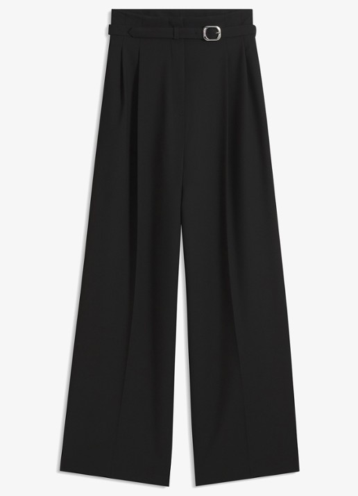HUGO High waist straight fit pantalon met ceintuur en steekzakken  - voorkant zwart