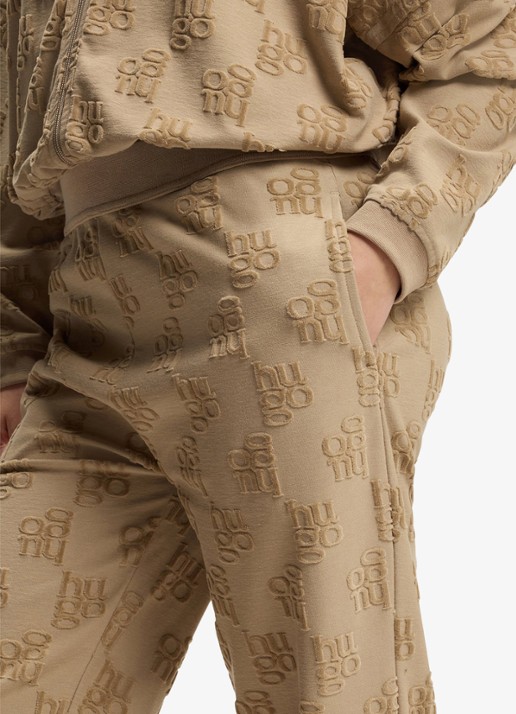 HUGO High waist tapered fit joggingbroek met logoborduring - detail 5 lichtbruin