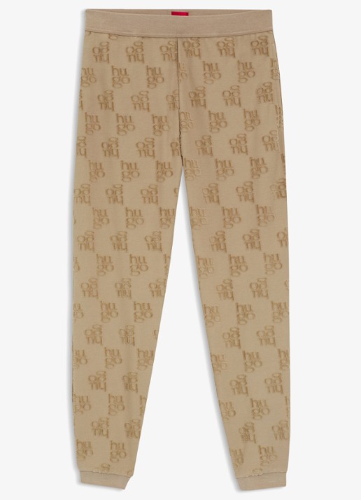 HUGO High waist tapered fit joggingbroek met logoborduring - voorkant 2 lichtbruin
