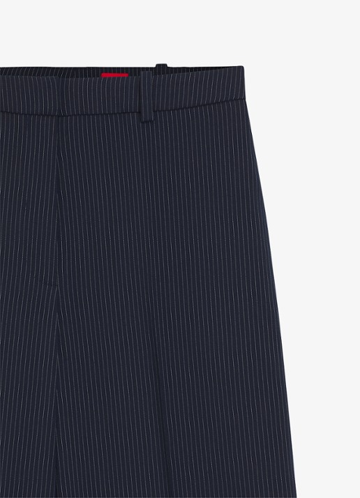 HUGO High waist wide fit pantalon met krijtstreep - detail 4 donkerblauw