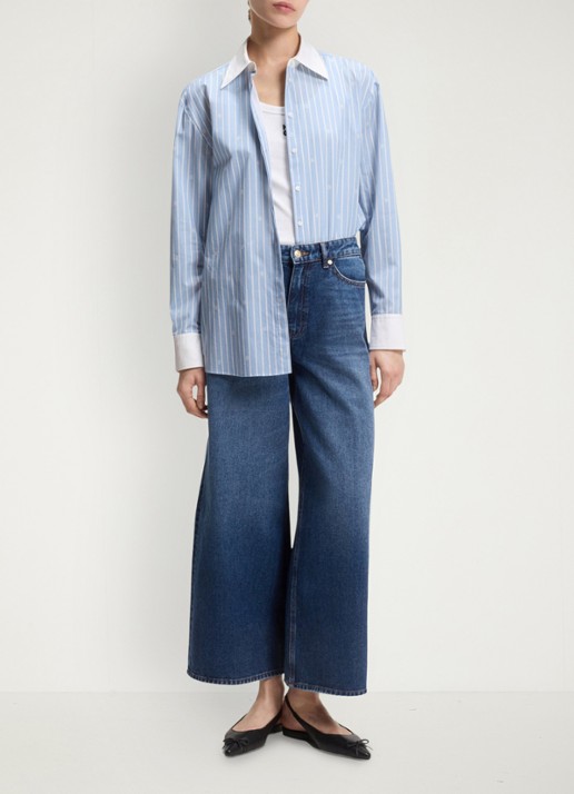 HUGO High waist wide leg jeans met steekzakken - voorkant 3 indigo