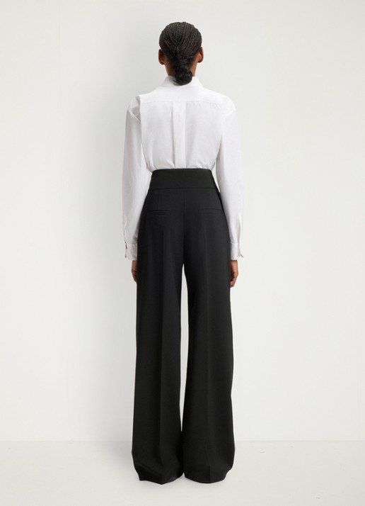 HUGO Himia high waist straight fit pantalon in wolblend met steekzakken - detail 2 zwart