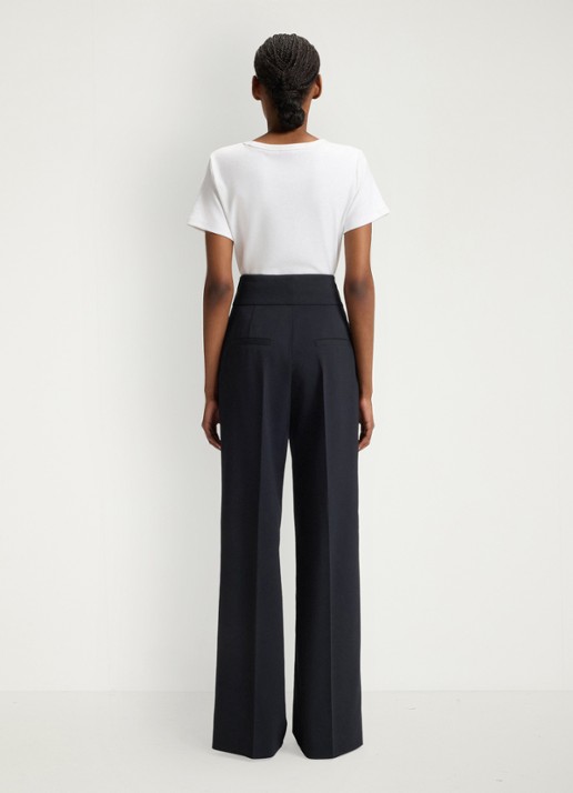 HUGO Himia high waist straight fit pantalon in wolblend met steekzakken - detail 4 donkerblauw