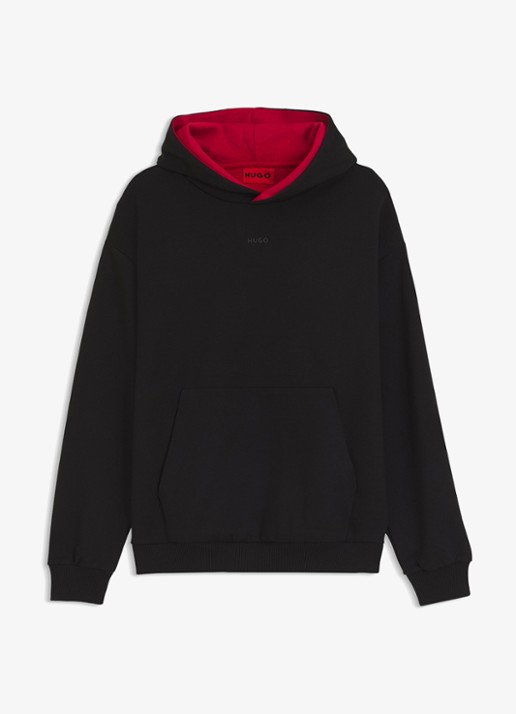 HUGO Hoodie met capuchon en logo - voorkant 3 black-001