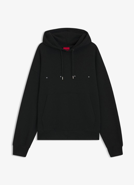 HUGO Hoodie met logo- en backprint - voorkant 2 zwart