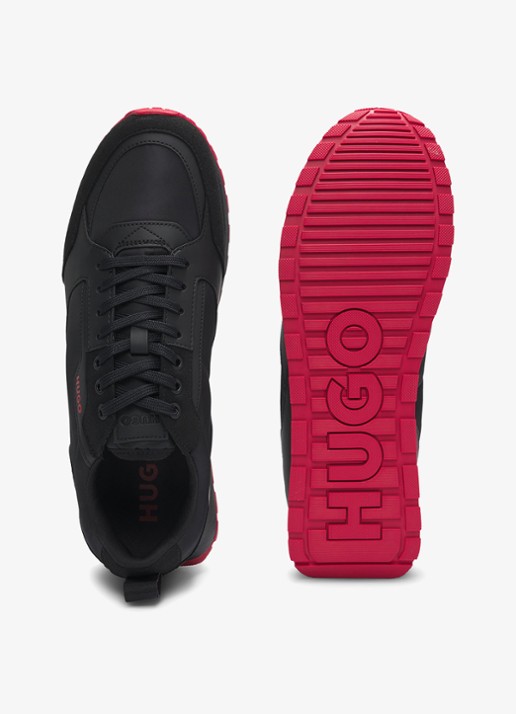 HUGO Icelin Runn sneaker met suède details - detail 3 zwart