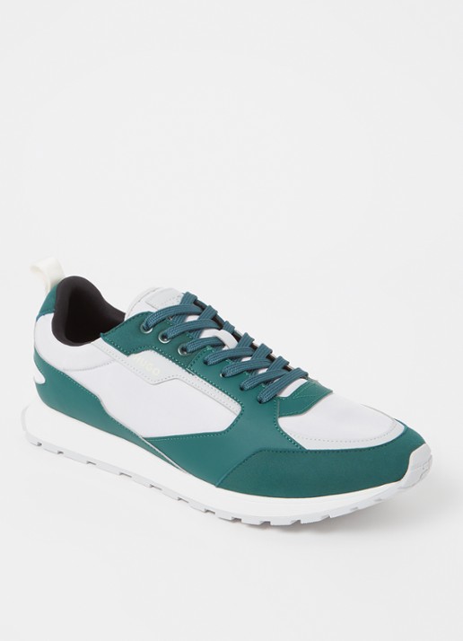 HUGO Icelin Runn sneaker met suède details - voorkant 4 groen