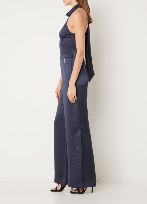 HUGO Ketania wide fit jumpsuit van satijn - achterkant 5 donkerblauw