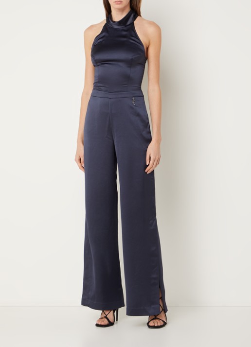 HUGO Ketania wide fit jumpsuit van satijn - detail donkerblauw