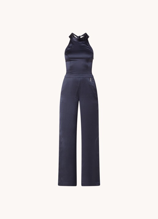HUGO Ketania wide fit jumpsuit van satijn - voorkant 3 donkerblauw