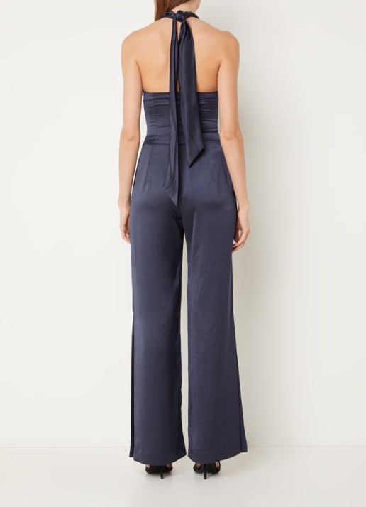 HUGO Ketania wide fit jumpsuit van satijn - voorkant 4 donkerblauw