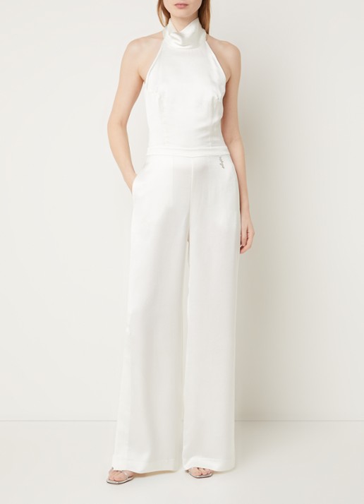 HUGO Ketania wide fit jumpsuit van satijn - detail 4 gebroken wit