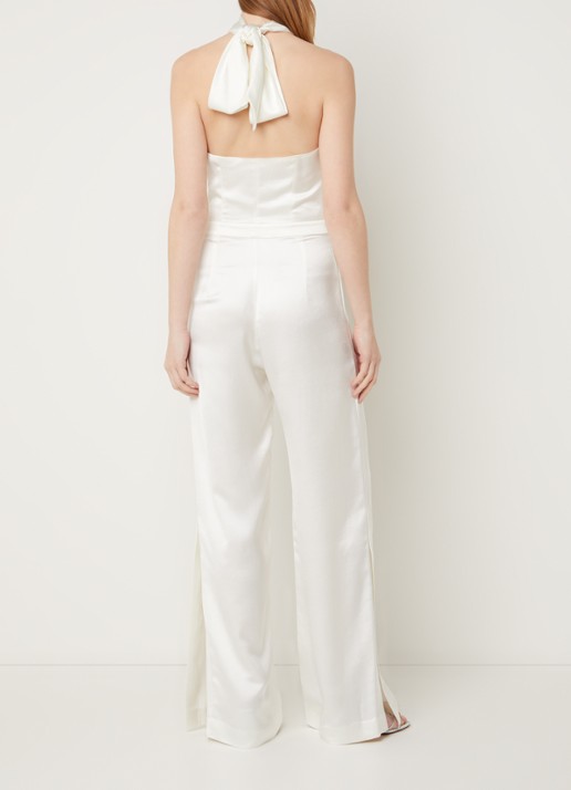 HUGO Ketania wide fit jumpsuit van satijn - voorkant 2 gebroken wit