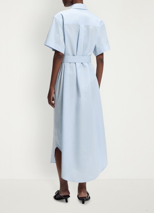 HUGO Kinime midi blousejurk met borstzak en logoborduring - achterkant open blue-476 / blauw