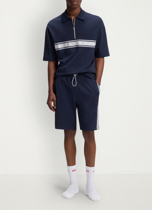 HUGO Korte broek met gestreept detail - voorkant 4 donkerblauw