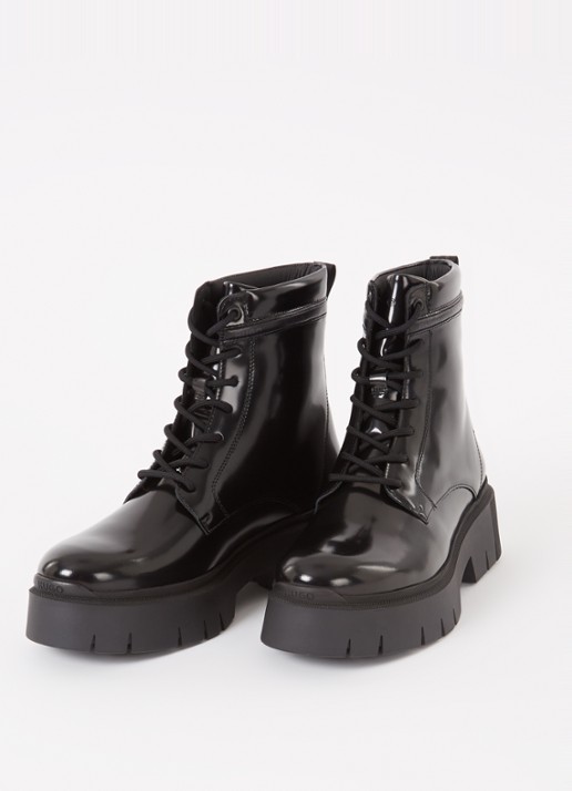 HUGO Kris lace bootie enkellaars met logoprint - detail 2 zwart