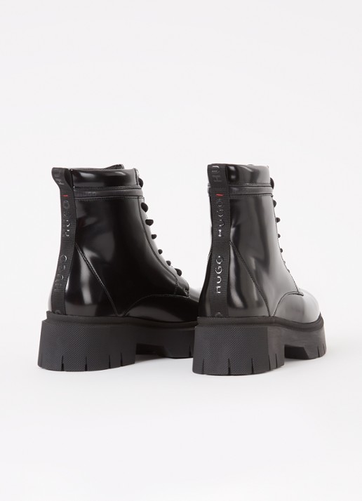 HUGO Kris lace bootie enkellaars met logoprint - detail 3 zwart