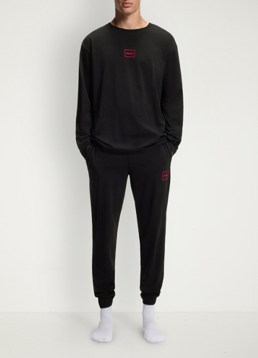 HUGO Laze tapered fit loungebroek met logo - voorkant 4 zwart
