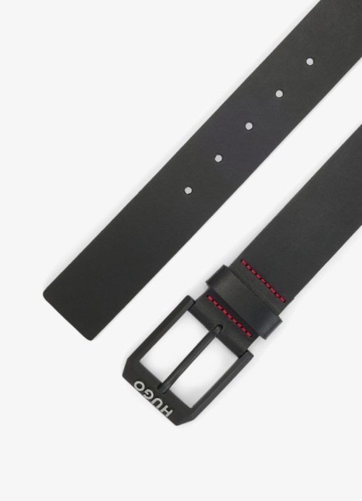 HUGO Leren riem met matzwarte gesp met logodecoratie - voorkant 5 zwart