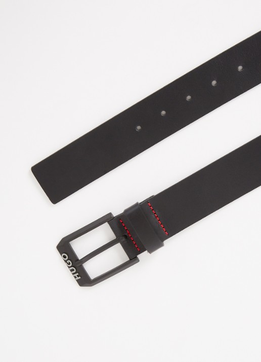 HUGO Leren riem met matzwarte gesp met logodecoratie - detail 3 zwart