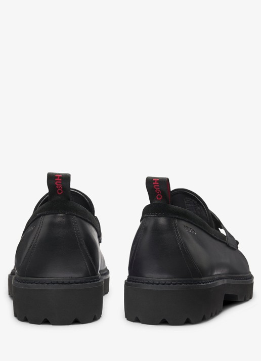 HUGO Loafer van leer met logo - detail 3 zwart