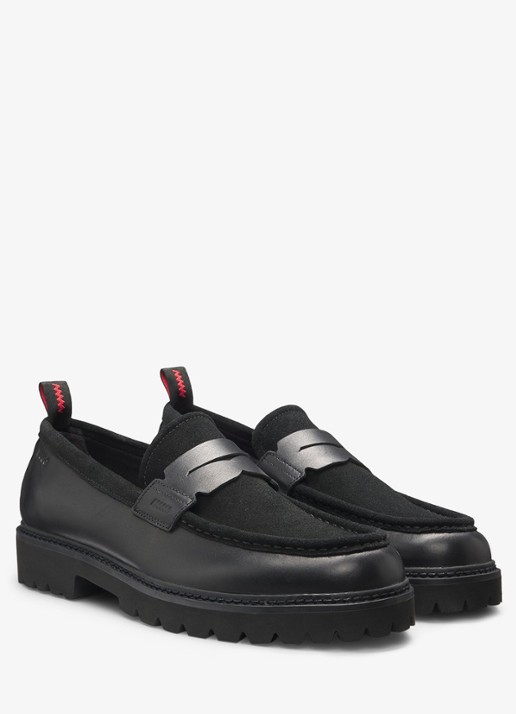 HUGO Loafer van leer met logo - voorkant 2 zwart