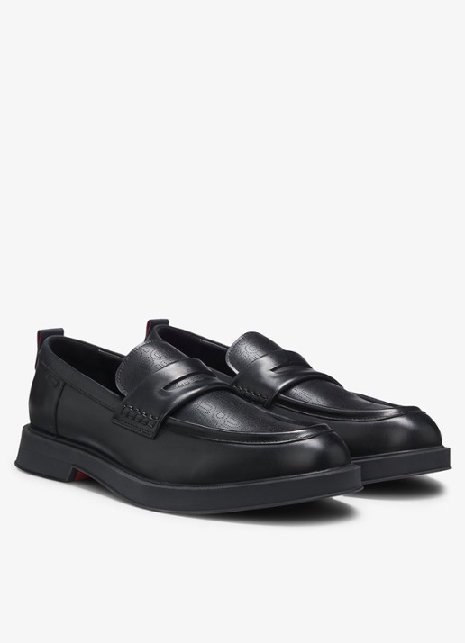 HUGO Loafer van leer met logo - voorkant 5 zwart