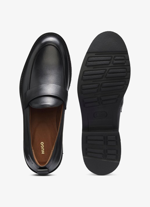 HUGO Loafer van leer  - detail zwart