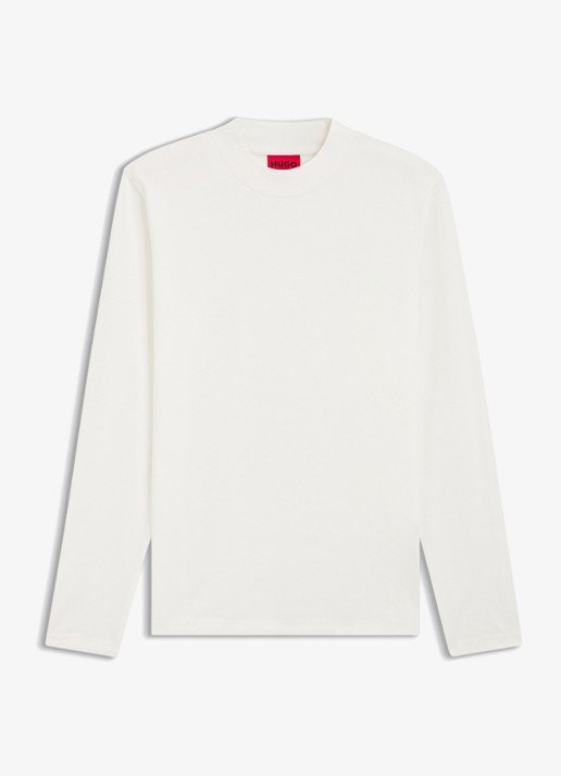 HUGO Longsleeve met opstaande kraag - voorkant creme