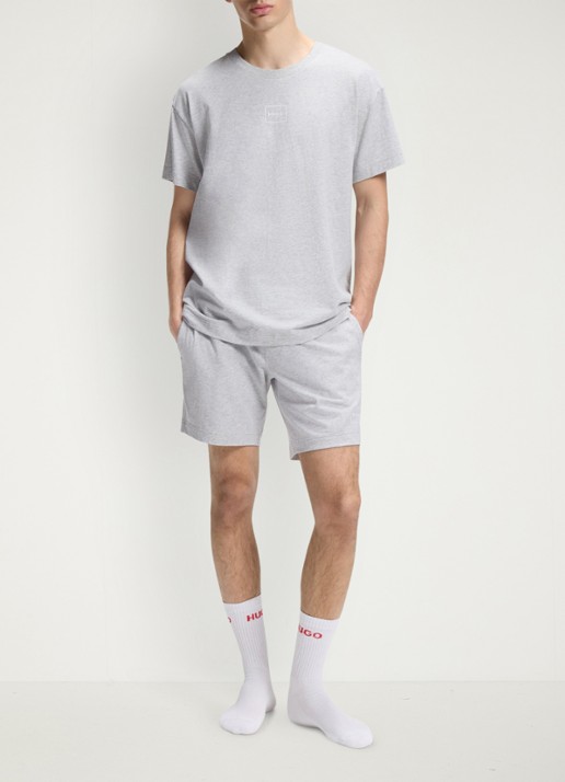 HUGO Lounge straight fit korte loungebroek met steekzakken - voorkant 3 light/pastel grey-052 / grijs