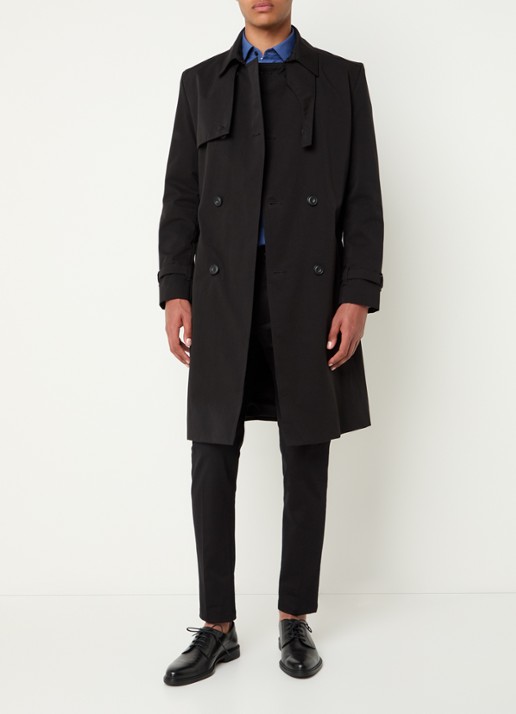 HUGO Maluks double-breasted trenchcoat met ceintuur - voorkant 3 zwart