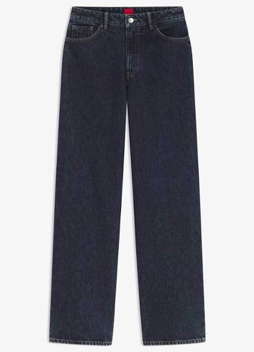 HUGO Mid waist straight fit jeans met donkere wassing - voorkant 2 navy-415 / blauw