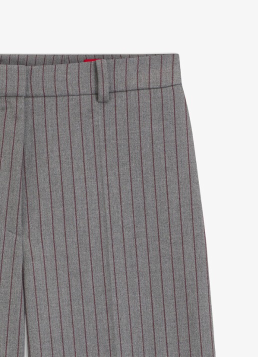 HUGO Mid waist wide fit pantalon met krijtstreep - detail 2 lichtgrijs